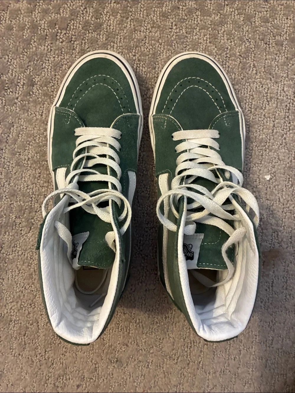 Vans Green Suede Sk8-Hi High-Top Sneakers with White Stripe